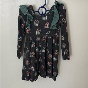 Rags to Raches Black Dress with Teal & Pink Rainbow Print